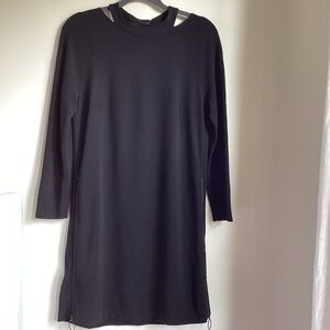 Akris Punto Dress Womens 10 Black Wool Blend Cut Out Neckline Side Zippers LBD